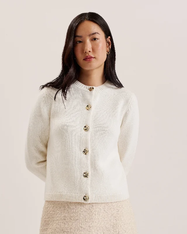 Overstock Jaycey Rose Button Crew Neck Cardigan Ivory