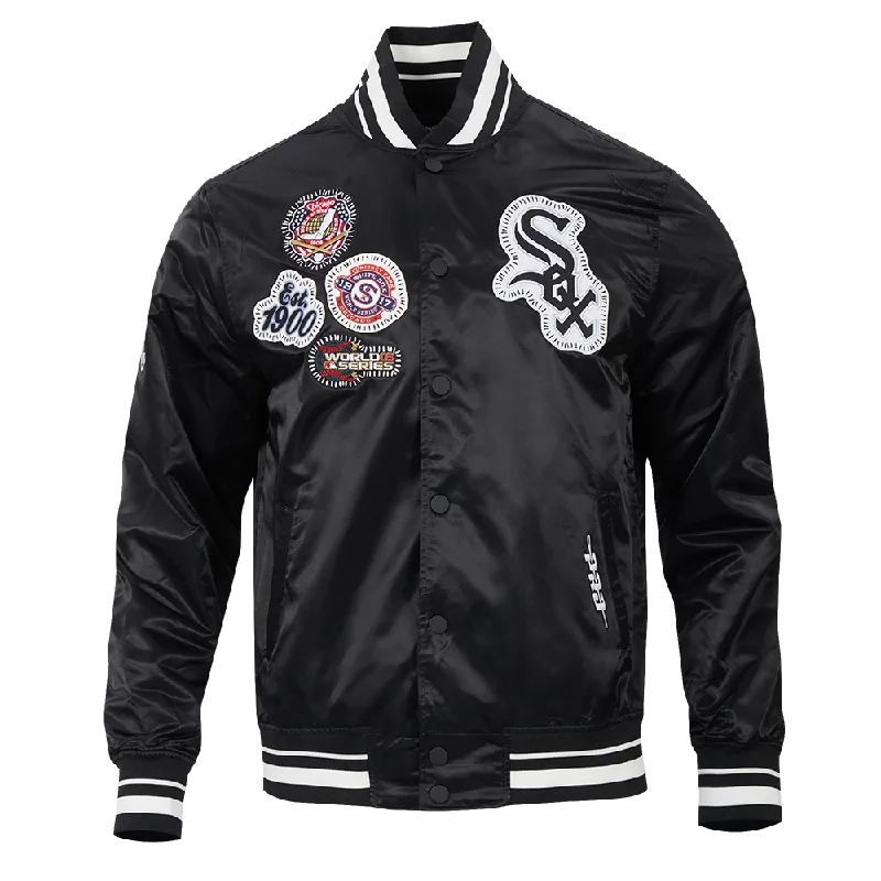 MLB CHICAGO WHITE SOX DIY PICK STITCH MEN'S RIB SATIN JACKET (BLACK)