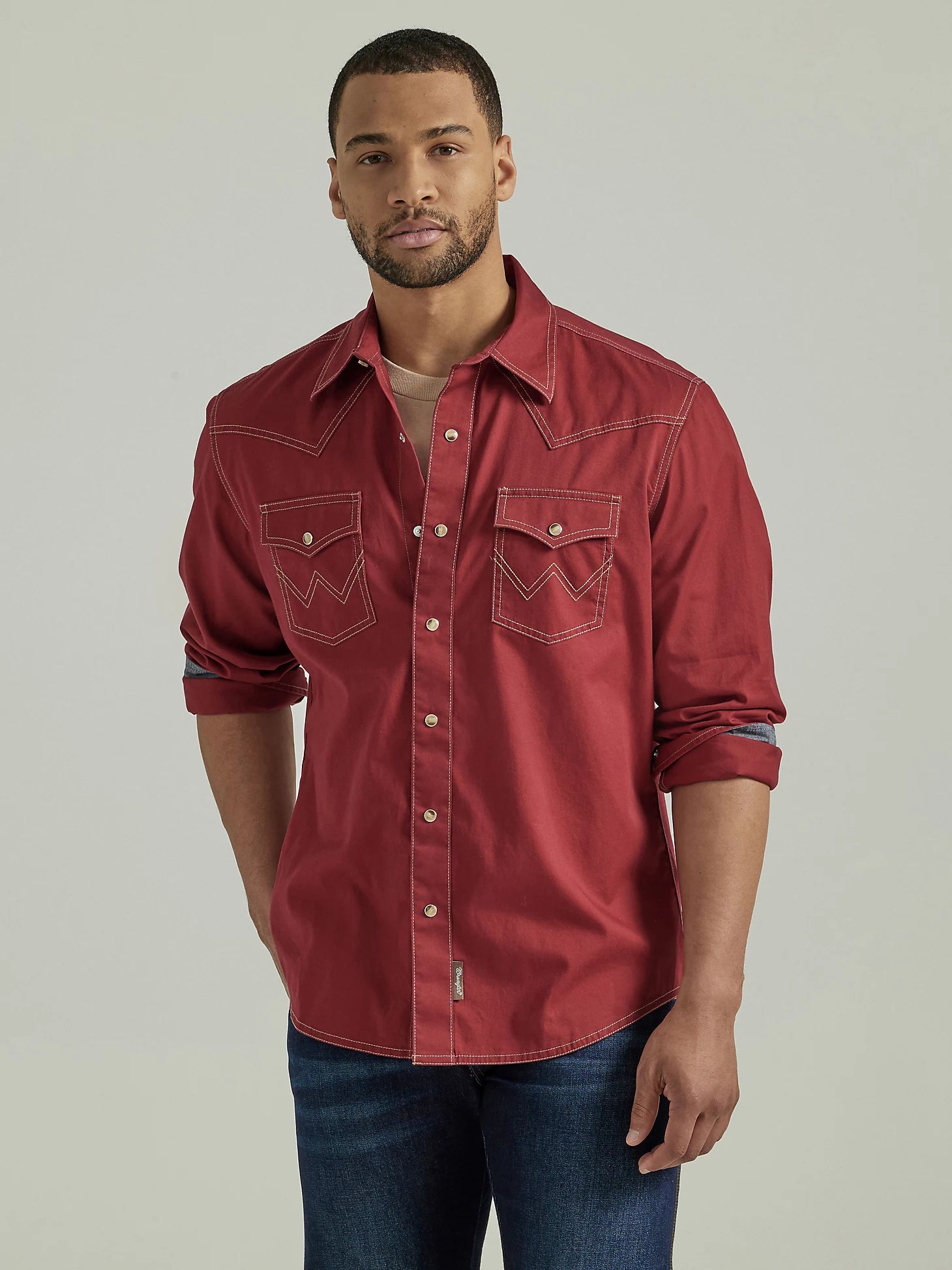 Exclusive Online Offer WRANGLER RETRO BRICK RED SNAP SOLID SHIRT