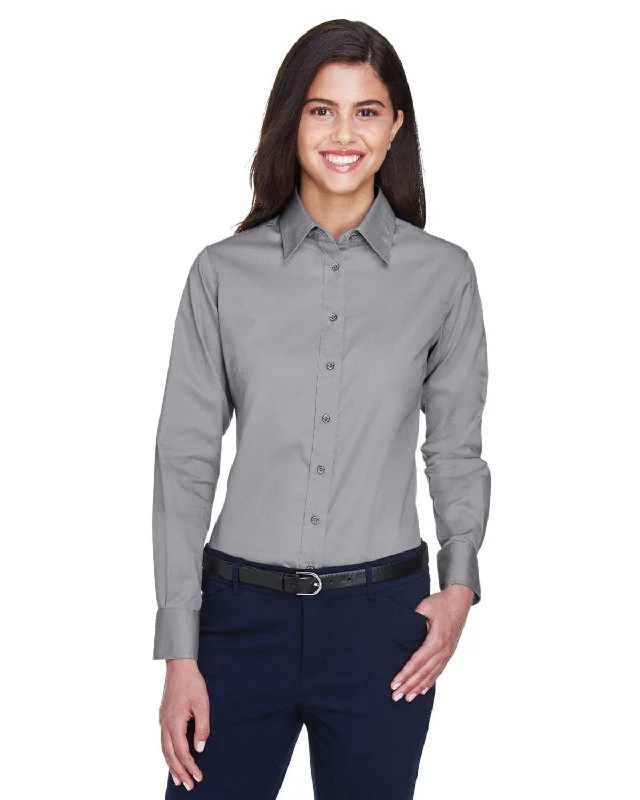 Harriton Ladies Long Sleeve Stain-Release Twill Shirt | Dark Grey