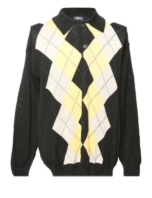 Midnight Sale Argyle Polo Neck Jumper - L