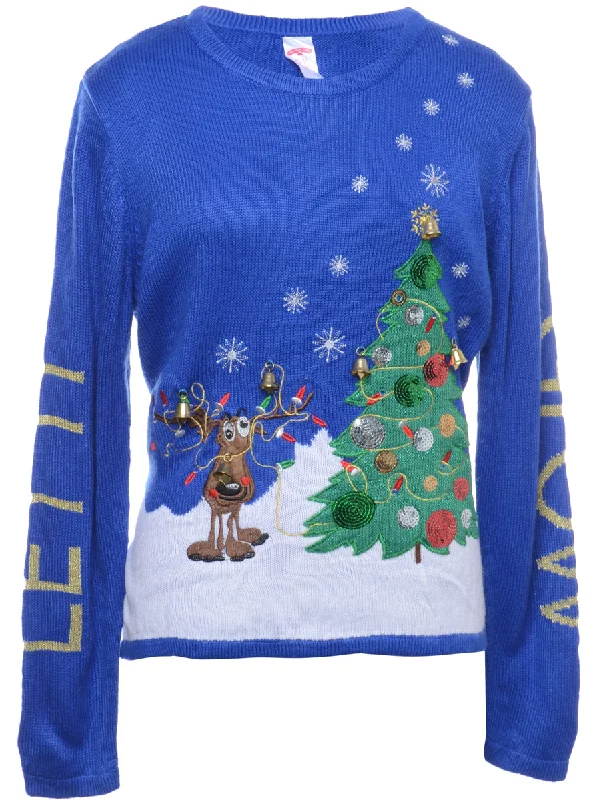 Weekend Deals That Please Beyond Retro Reworked Christmas Jumper With Bells - XL