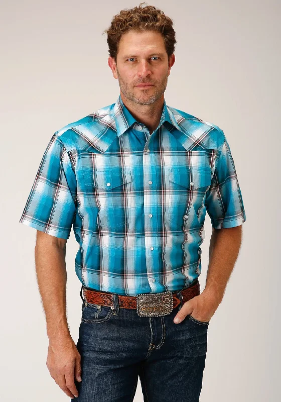 Overstock Sale Roper Mens 1454 Deep Pool Ombre Blue 100% Cotton S/S Shirt
