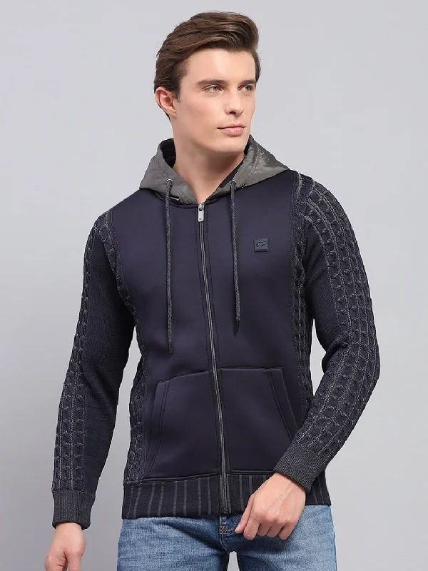 Low Prices Men Navy Blue Solid Hooded Full Sleeve Pullover