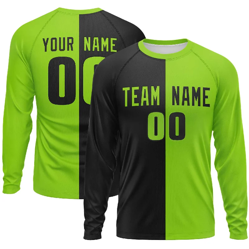 Special Offer Custom Black Neon Green Crew Neck Split Design Long Sleeve Performance T-Shirt