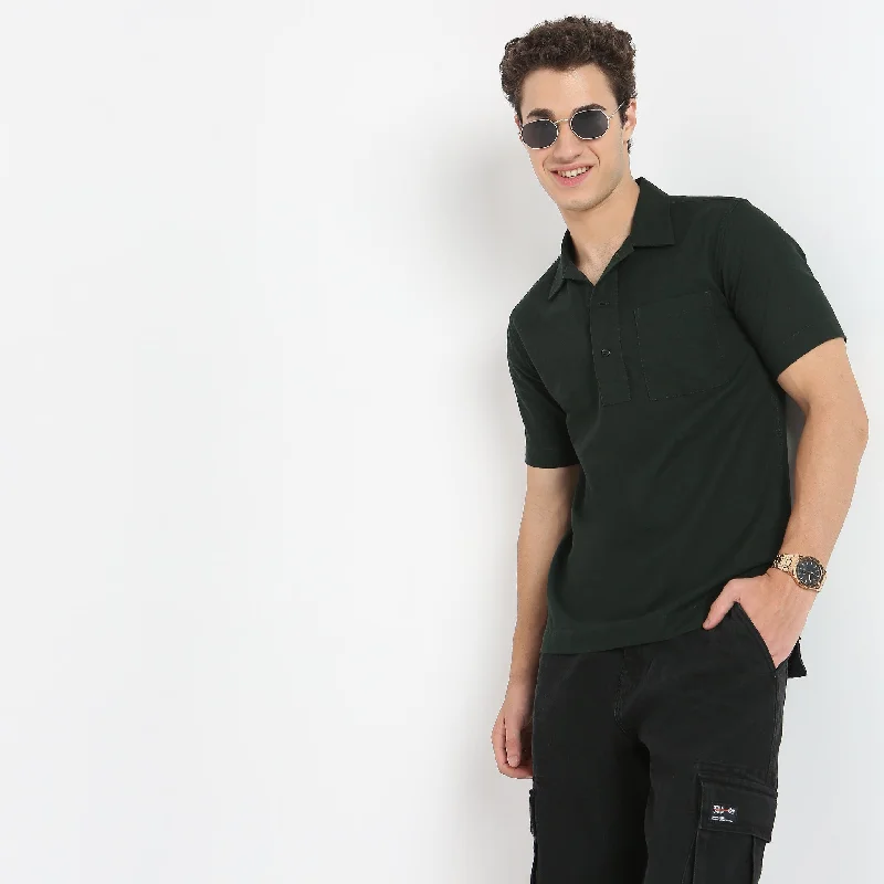 One-DAY Sale BAE™ Shirt - Camp Collar with Half Placket - Double Tone Fabric - Regular Fit