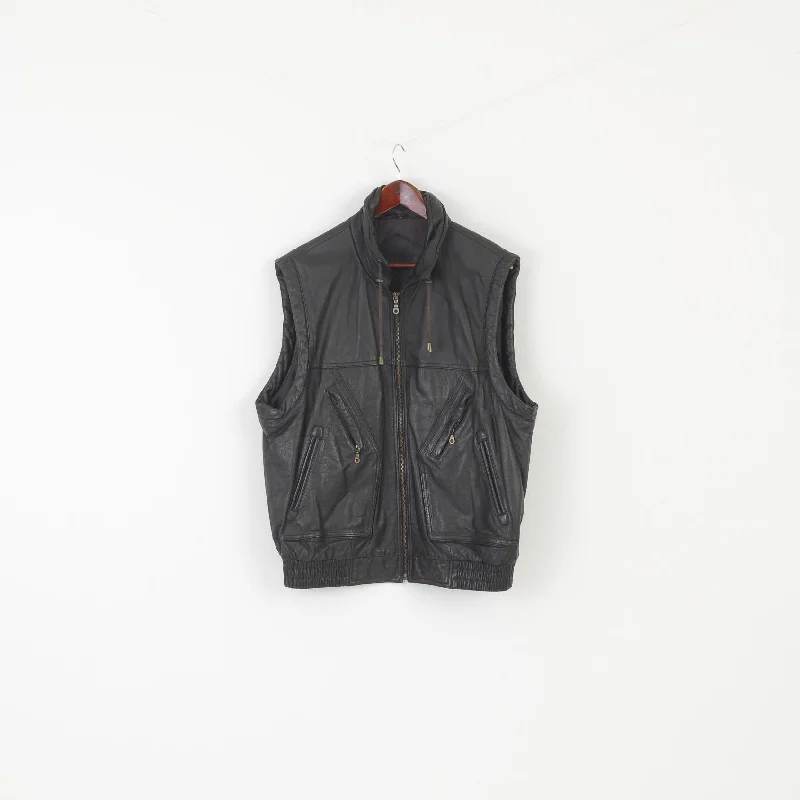 Weekend Deals to Make You Happy Prince Men 54 L Leather Vest Dark Brown Vintage Full Zipper Biker Soft Waistcoat