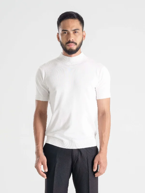 Weekend Deals That Wow Knit Tee Ribbed Collar - Pure White