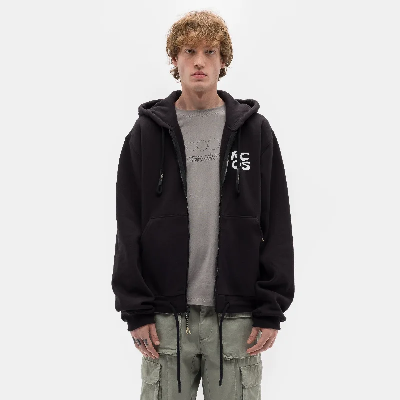 Weekend Discounts to Delight Stack Logo Zip Up Hoodie in Black