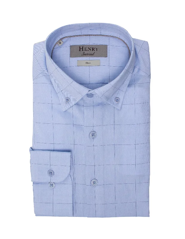 Extra Discounts HENRY SARTORIAL Casual Plain Shirt BLUE