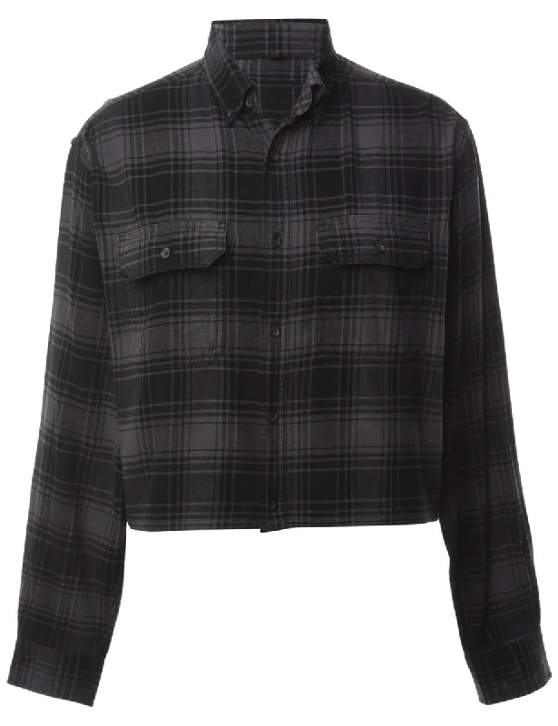Don't Wait Beyond Retro Reworked Cropped 1990s Flannel Shirt - XL