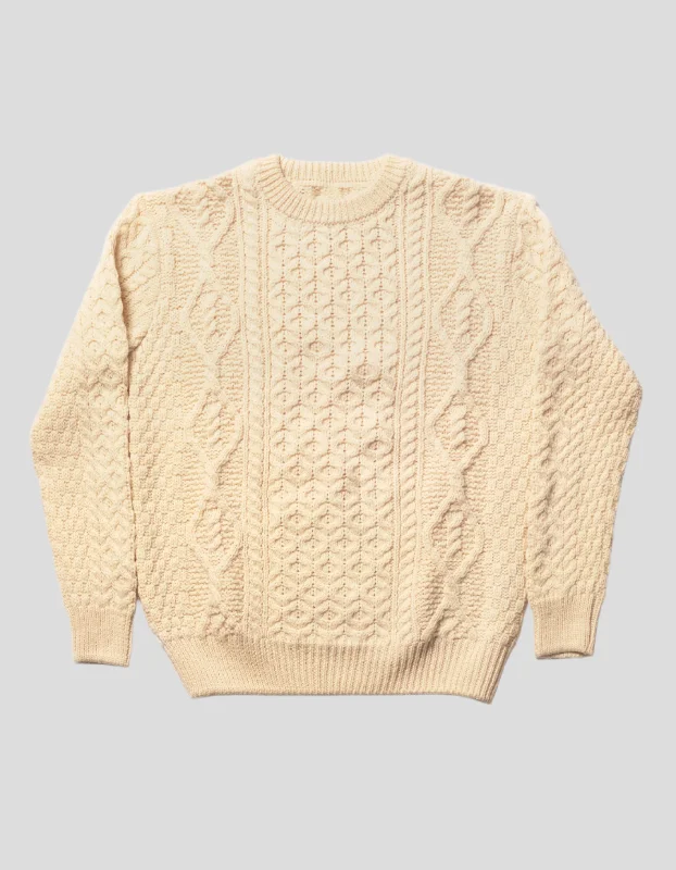 Stock Up and Save CREW NECK ARAN CABLE SWEATER - NATURAL