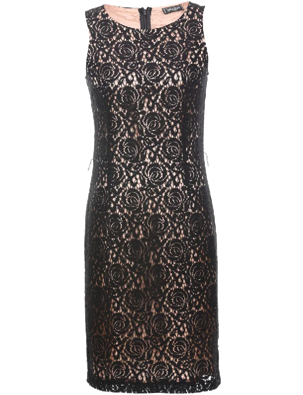 Doorbuster Deal Black Floral Lace Evening Dress - S