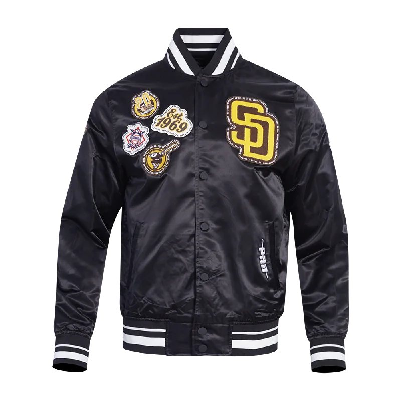 MLB SAN DIEGO PADRES DIY PICK STITCH MEN'S RIB SATIN JACKET (BLACK)