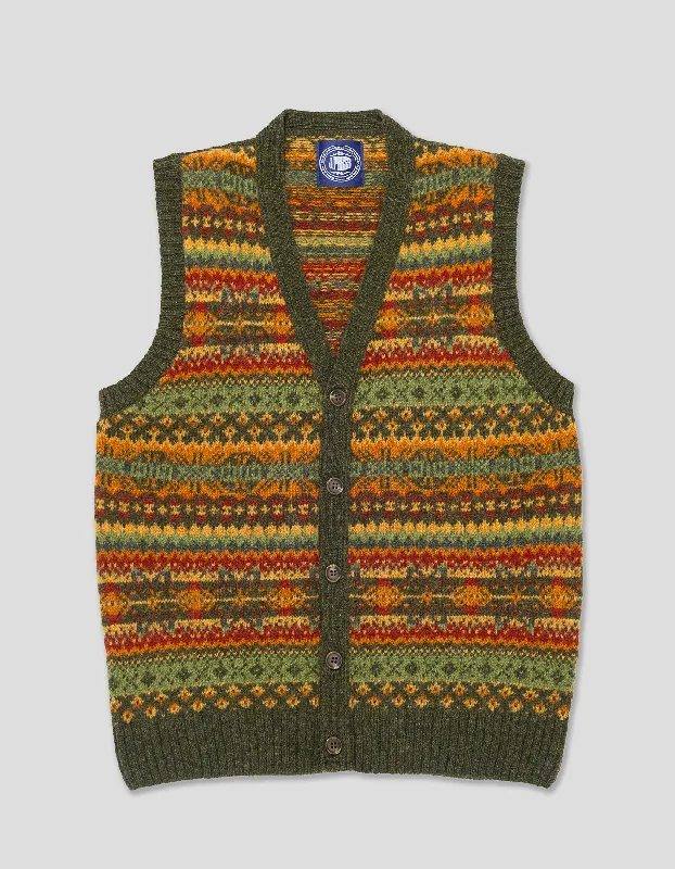 Mega Discount FAIR ISLE V-NECK VEST CARDIGAN - OLIVE