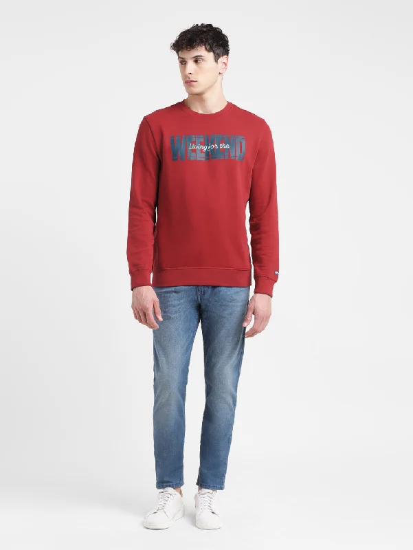 Crazy Deal Men's Solid Red Crew Neck Sweatshirt