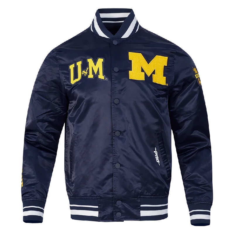 UNIVERSITY OF MICHIGAN CLASSIC MEN'S RIB SATIN JACKET (MIDNIGHT NAVY)