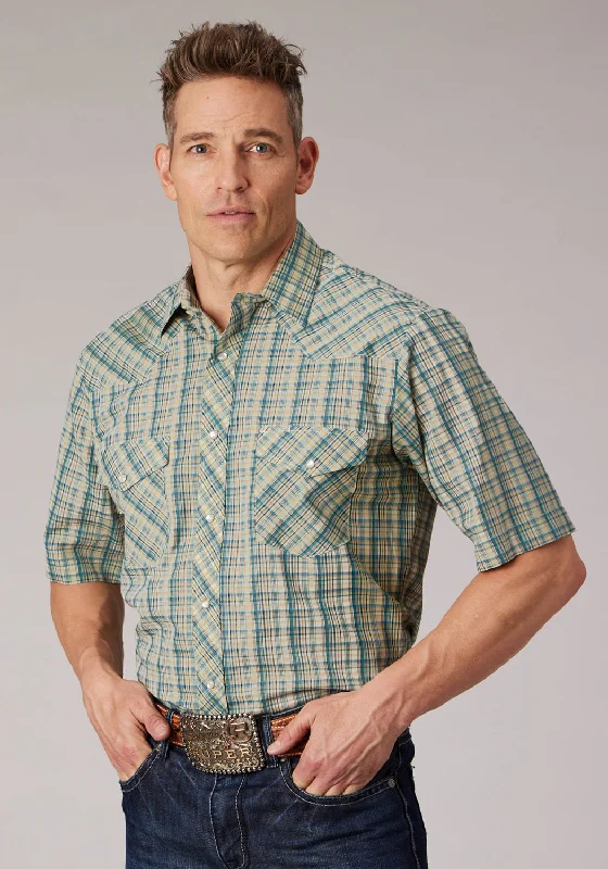 Instant Savings Roper Mens 2075 Plaid White/Cream Cotton Blend S/S Shirt