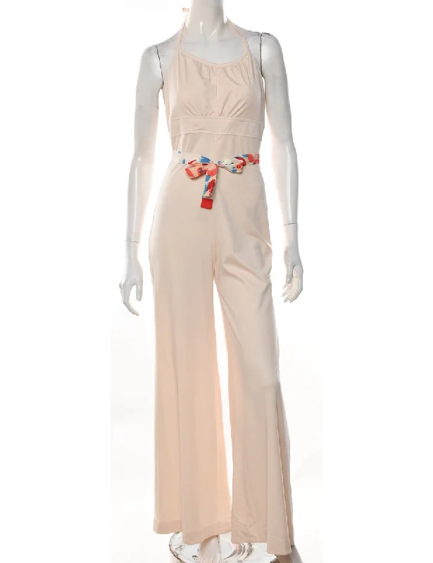 Reduced Prices Beige & Multi-Colour Floral Patterned Halterneck Jumpsuit - S