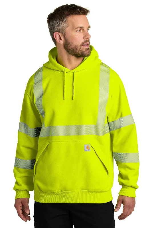 Super Discount Carhartt Mens ANSI 107 Class 3 Water Resistant Hooded Sweatshirt Hoodie w/ Pouch Pocket - Bright Lime Green - New