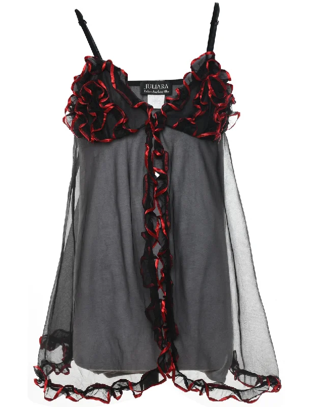 Limited Time Black & Red Contrast Strappy Sheer Babydoll - L