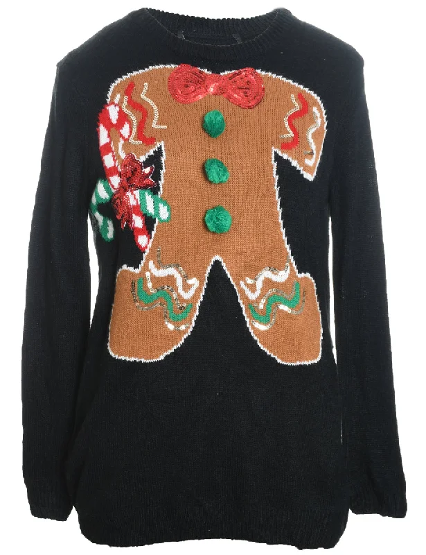 Customer Appreciation Sale Black Gingerbread Design Christmas Jumper - M