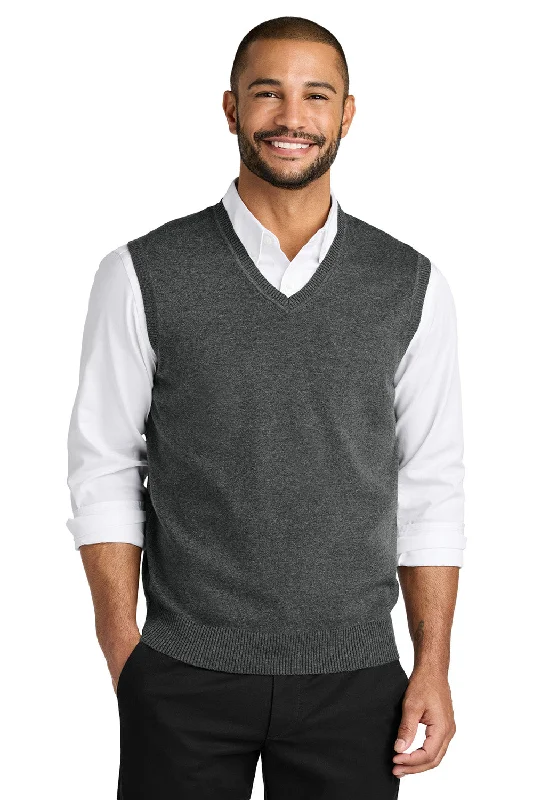 Weekend Savings Sensation Port Authority Mens Easy Care V-Neck Sweater Vest - Heather Charcoal Grey - New