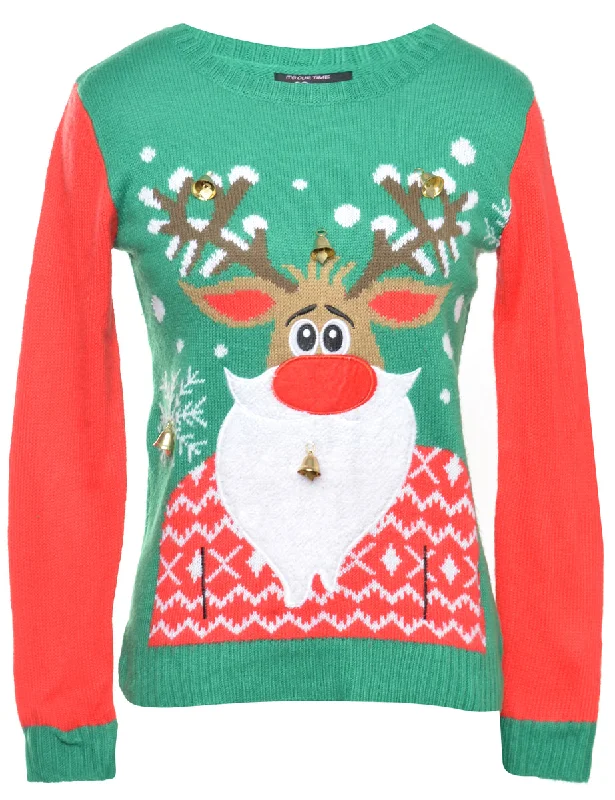 New Deal Beyond Retro Reworked Christmas Jumper With Bells - L