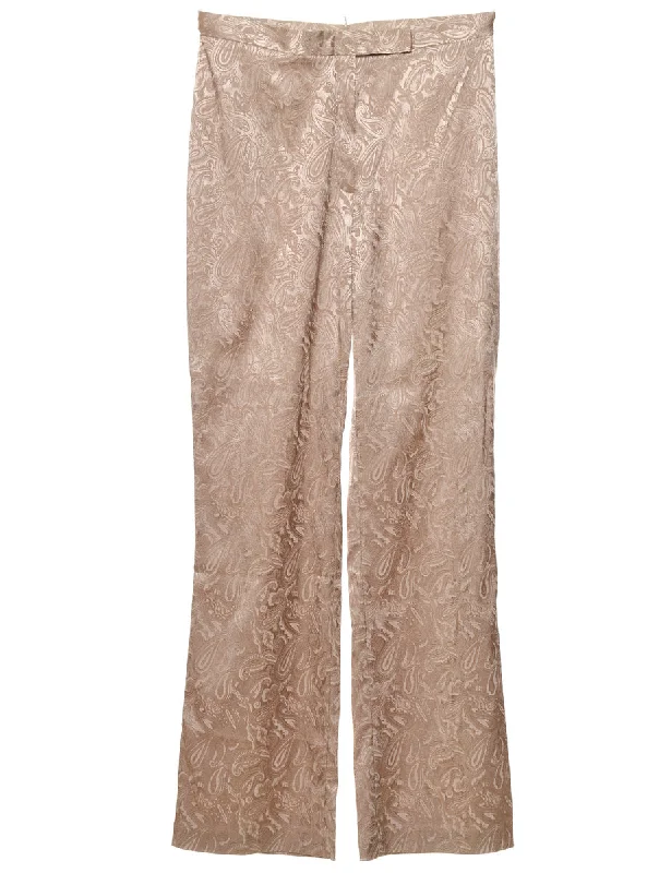 Warehouse Sale Beige Paisley Print Y2K Metallic Trousers - W28 L32