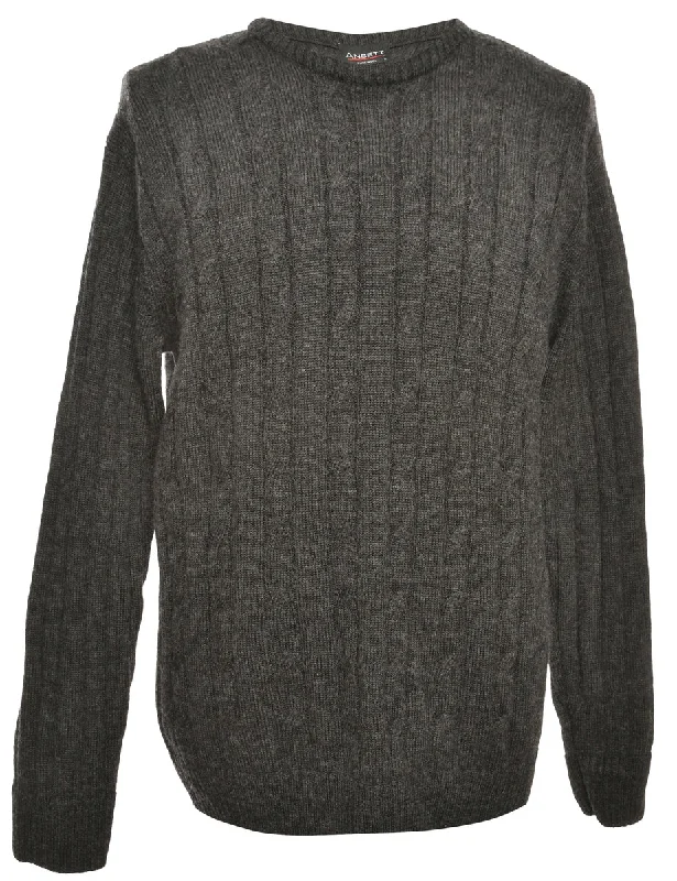 Cable Knit Grey Jumper - L