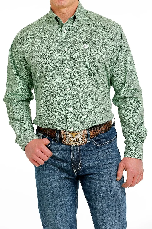 CINCH GREEN GEOMETRIC PRINT LONG SLEEVE SHIRT