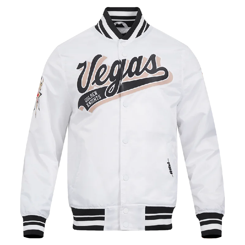 Markdowns NHL VEGAS GOLDEN KNIGHTS SCRIPT TAIL MEN'S SATIN JACKET (WHITE/BLACK)