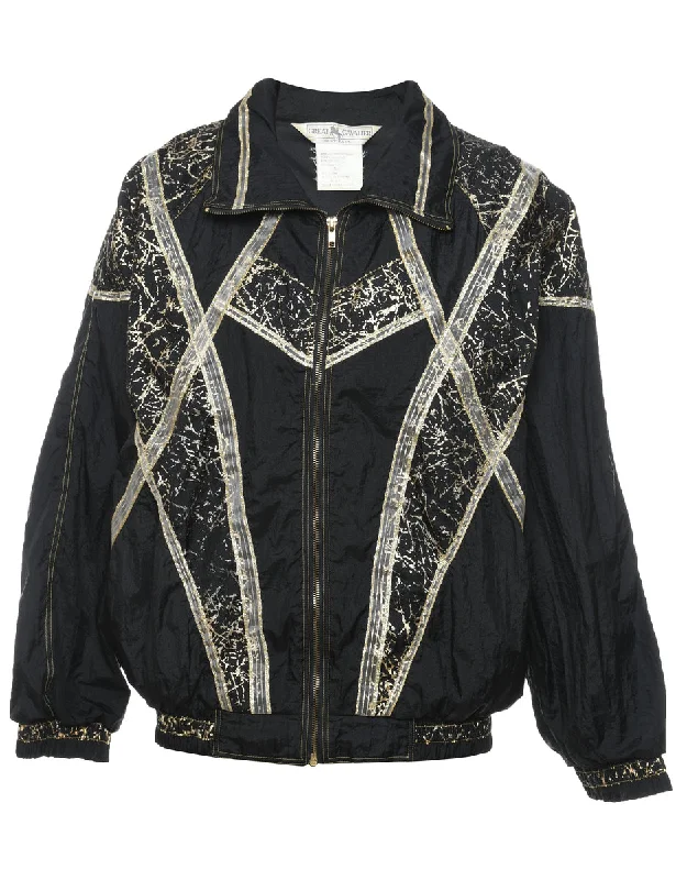 Early Bird Black & Silver Patterned Nylon Jacket - S