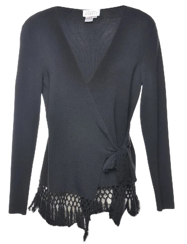 Year-End Sale Black Fringing Cardigan - M