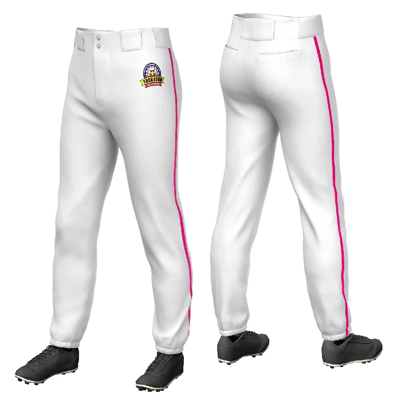 Amazing Value Custom White Pink Classic Fit Stretch Practice Pull-up Baseball Pants