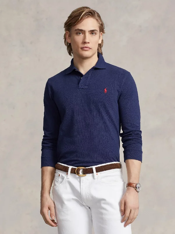 Polo Slim Fit Manica Lunga Blu