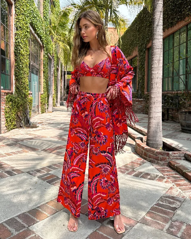 Weekend Savings Bonanza Azra Tropical Pocketed Wide Leg Drawstring Pant
