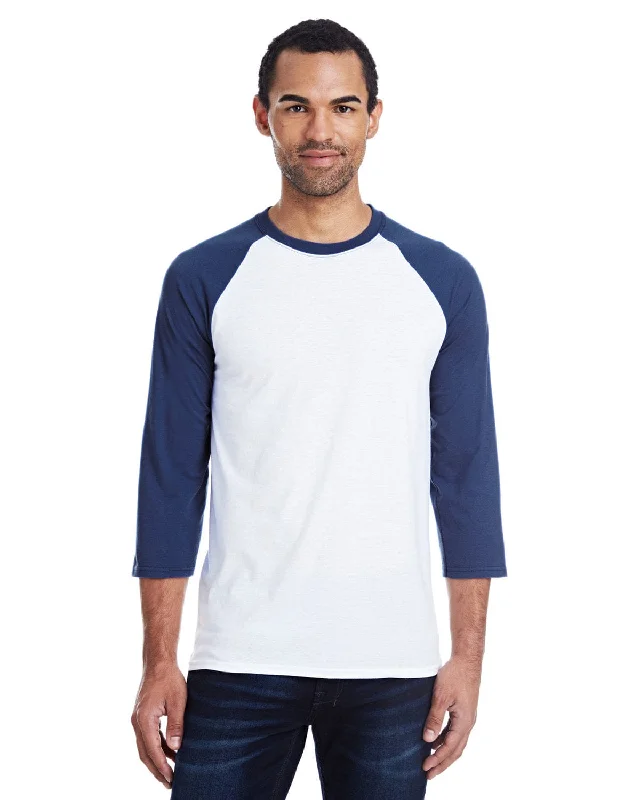 Hanes Mens X-Temp Baseball T-Shirt | White/ Navy