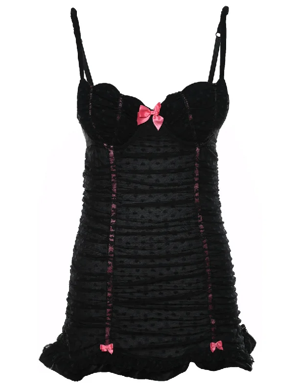 Crazy Savings Black & Pink Bow Detail Babydoll - M