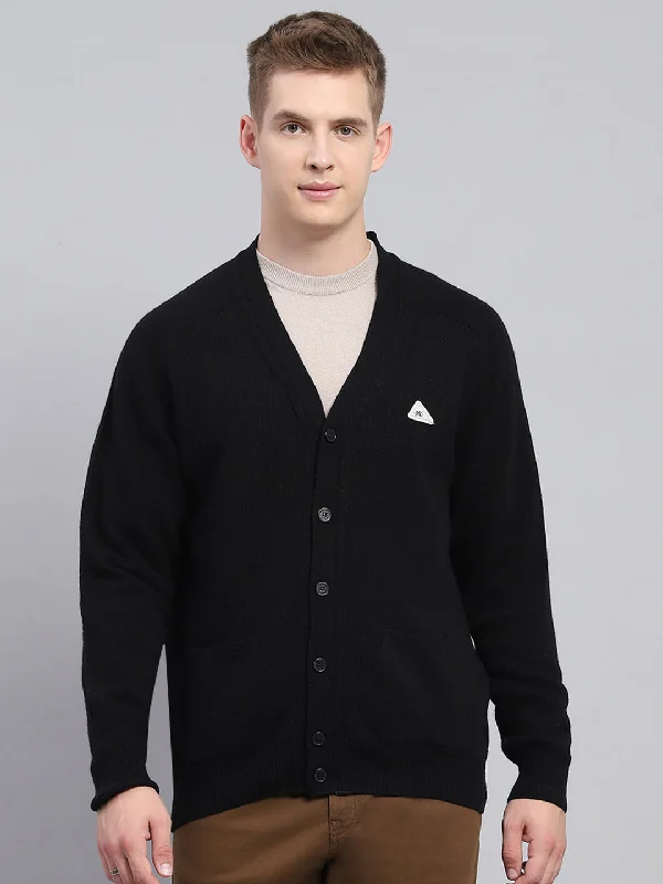 Anniversary Sale Men Black Solid V Neck Full Sleeve Cardigan