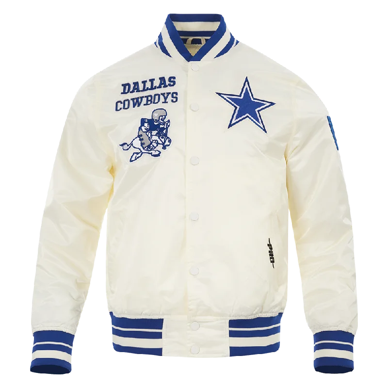 Anniversary Sale NFL DALLAS COWBOYS RETRO CLASSIC MEN'S RIB SATIN JACKET (EGGSHELL/DODGER BLUE) Anniversary Sale NFL DALLAS COWBOYS RETRO CLASSIC MEN'S RIB SATIN JACKET (EGGSHELL/DODGER BLUE)