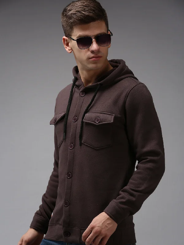 Overstock Men Brown Solid Sweatshirt