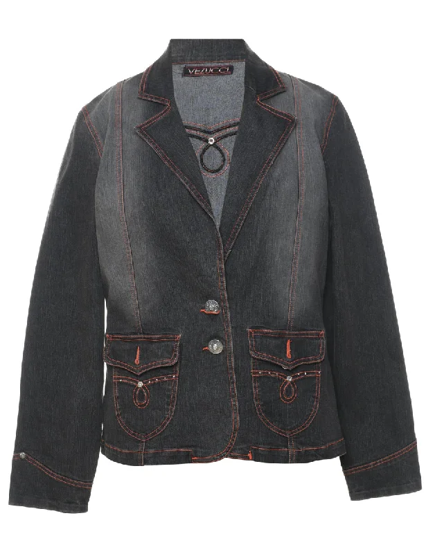 Weekend Offers That Amaze Black Distressed Y2K  Denim Jacket - M