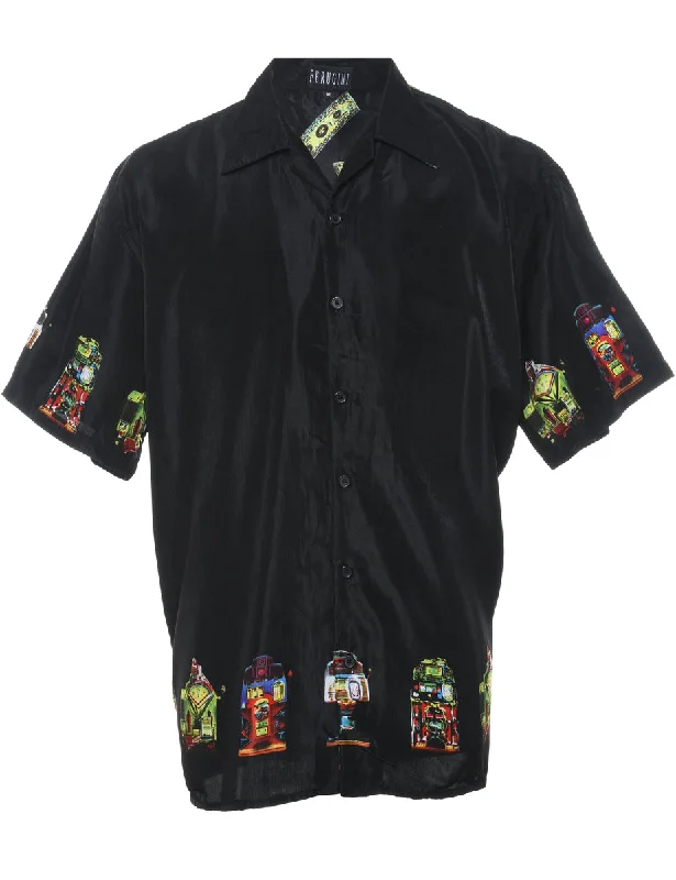 YEAR-End Clearance Black & Multi-Colour Y2K Graphic Design Shirt - XL