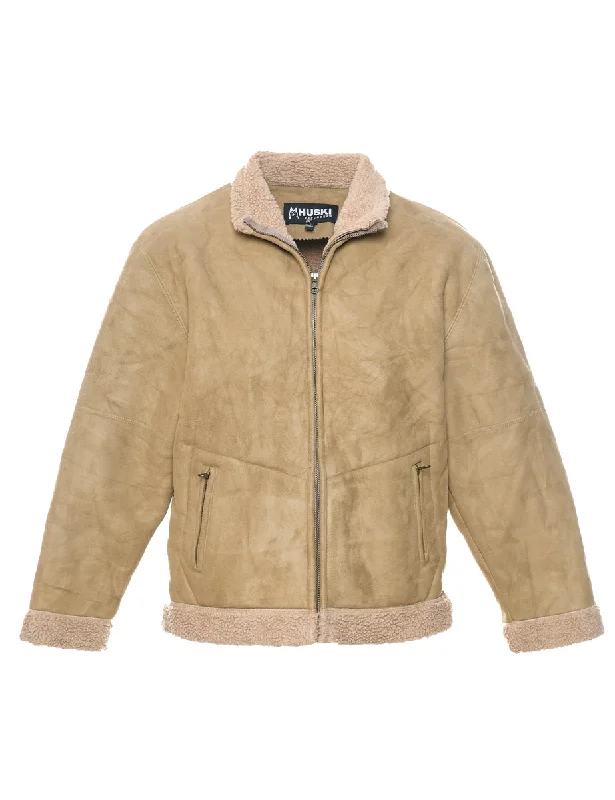 Brown Faux Shearling Suede Jacket - L