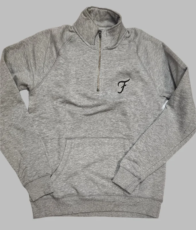 Embroidered Cursive F 1/4 Zip sweatshirt-Light Gray