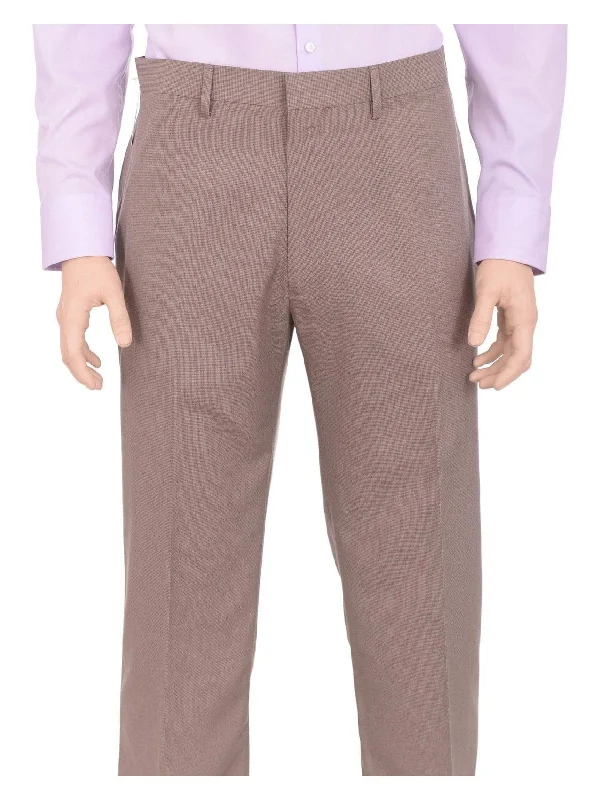 Time-Limited Offer Haggar Regular Fit Taupe Textured Flat Front Comfort Waist Dress Pants