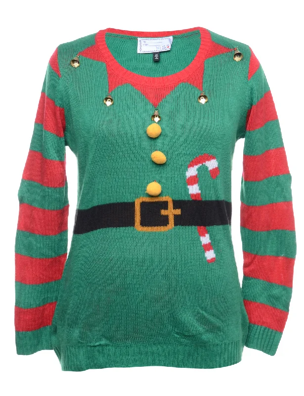 Limited Supply Beyond Retro Reworked Christmas Jumper With Bells - L