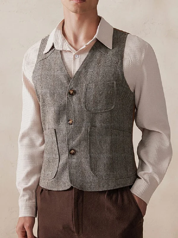 Weekend Shopping Bliss Plaid Splicing Tweed Vest