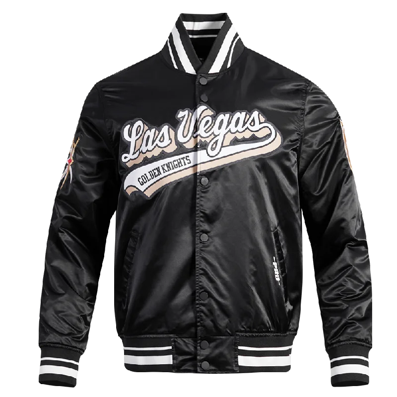 Major Savings NHL VEGAS GOLDEN KNIGHTS SCRIPT TAIL MEN'S SATIN JACKET (BLACK)